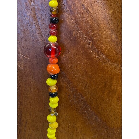 Mid Century Modern 36" Glass Bead Necklace With Vibrant Yellow Orange Red & Blac - Picture 5 of 8
